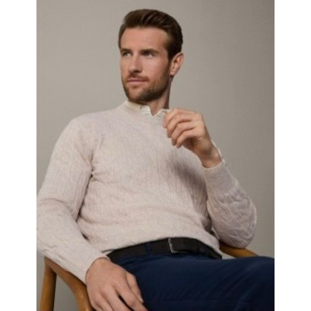 Hackett London Pullover Lw Cable Crew in Antique White XL